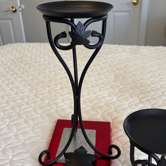 Longaberger Black Metal Candle Holder Trio and Matching Hook Maple Leaf Design - Picture 2 of 13